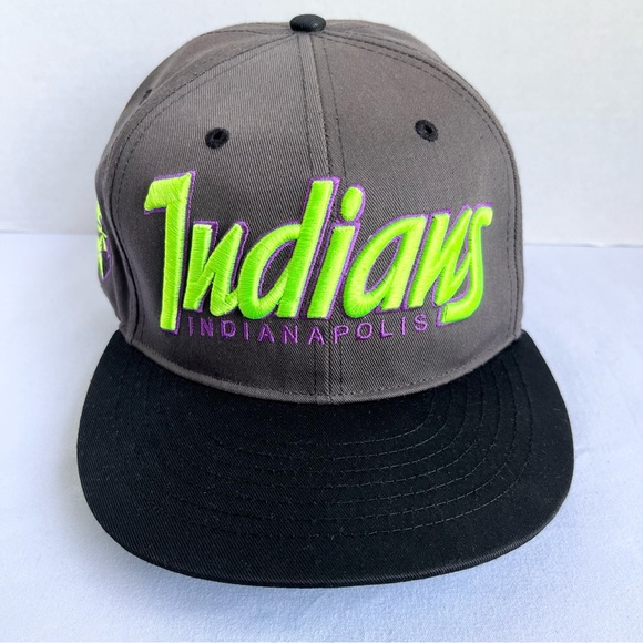 Indianapolis Indians 47 Brand MLB Gray Neon Green Embroidered Snapback Hat - Picture 2 of 15